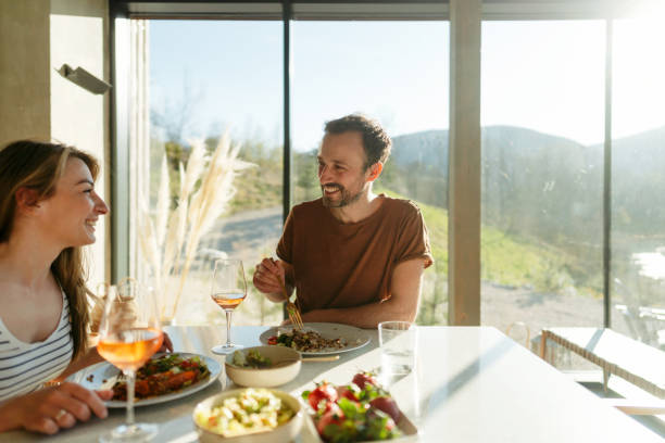 Person eating mindfully at a calm dining table